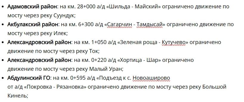 Где в Оренбургской области еще закрыли мосты из-за паводка